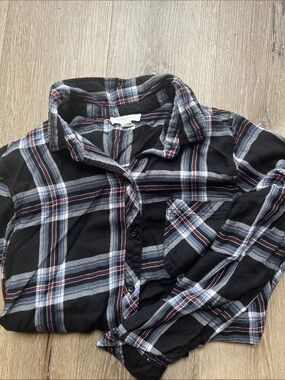 beachlunchlounge Black Plaid Shirt with White and Red Accents